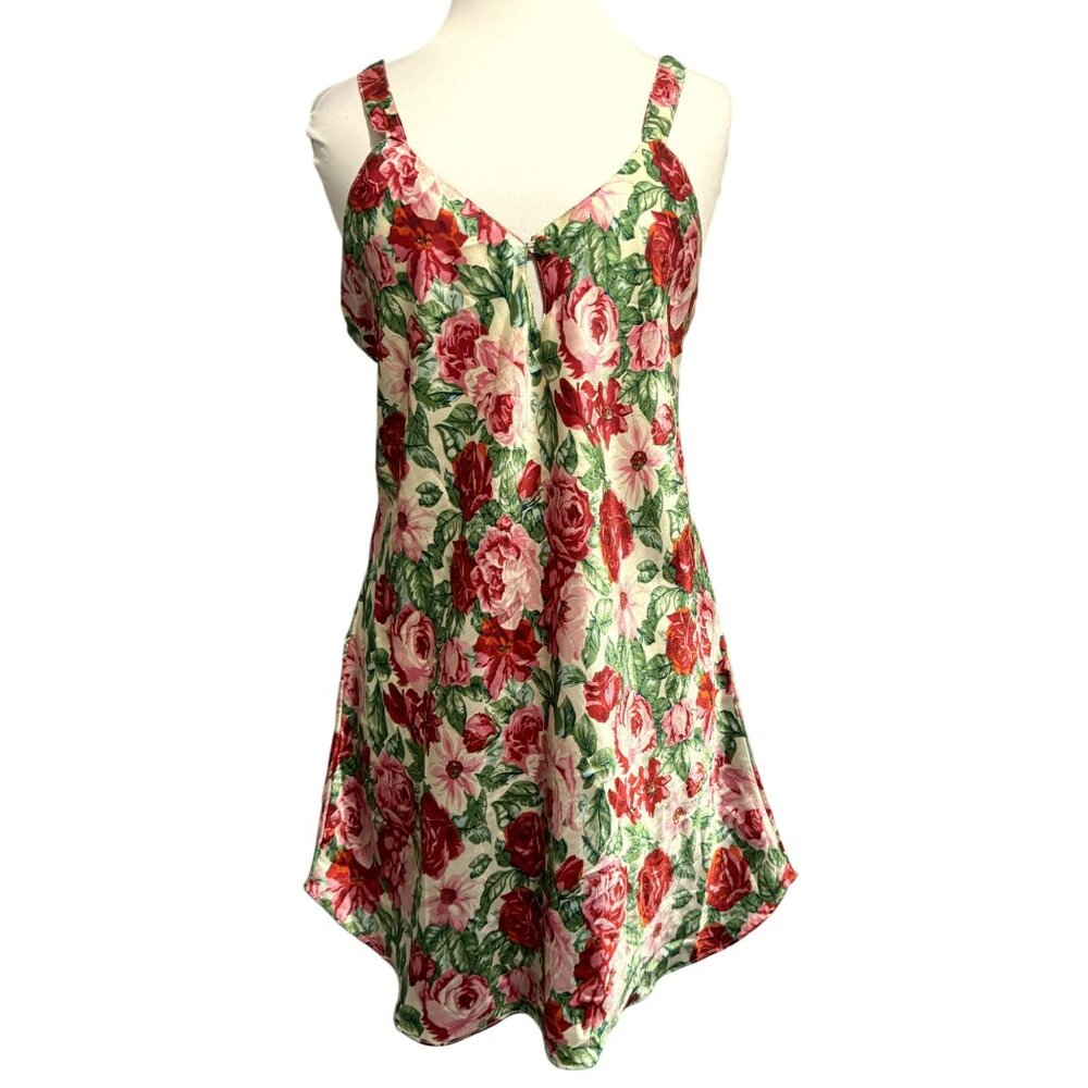 A'Milano Intimates Vintage 90's Chemise Nightie Satin Rose Floral SzM Lolita